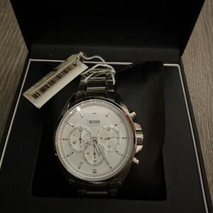 Boss Silver and White Chronograph Timepiece